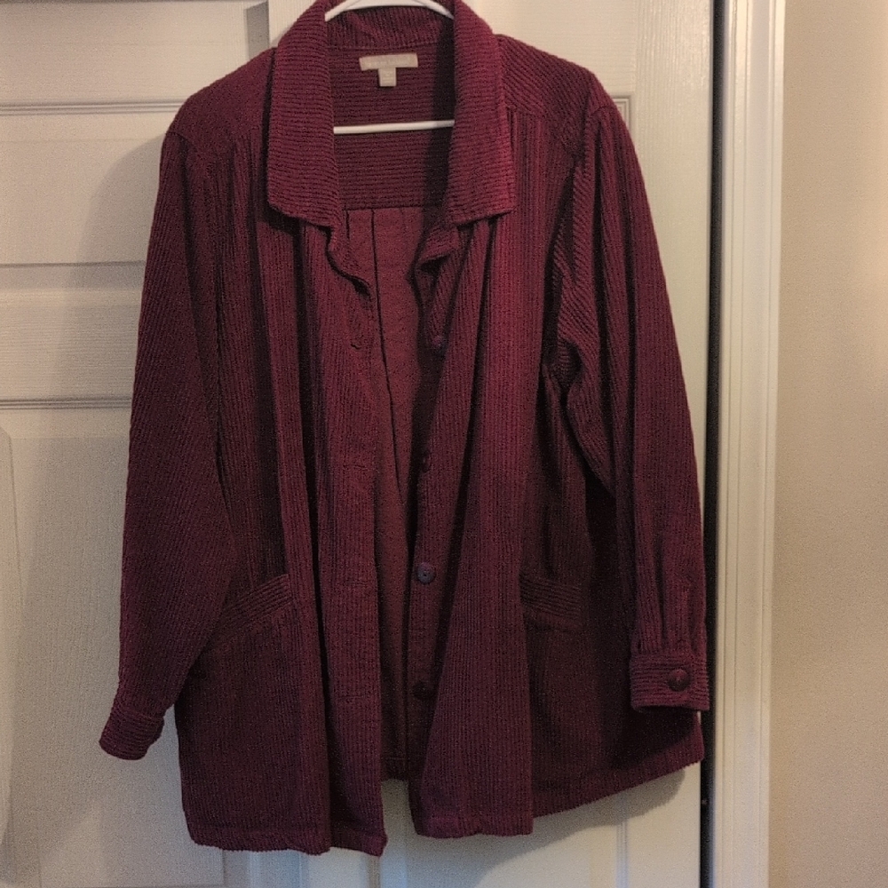 Woman Within Corduroy Burgundy Jacket Shacket 1X 100% Cotton